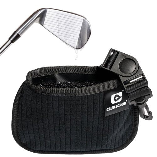 Club Scrub Mini, Golf Club and Golf Ball Cleaning Bag, Waterproof Clean Face Technology Liner, Detachable Clip, Machine Washable, Cleans Club Grooves, Dry Exterior (Black)
