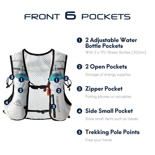 Haimont Hydration Backpack Running for Men Women, Running Vest Pack with Breathable Mesh for Trail Running, Hiking, M, White