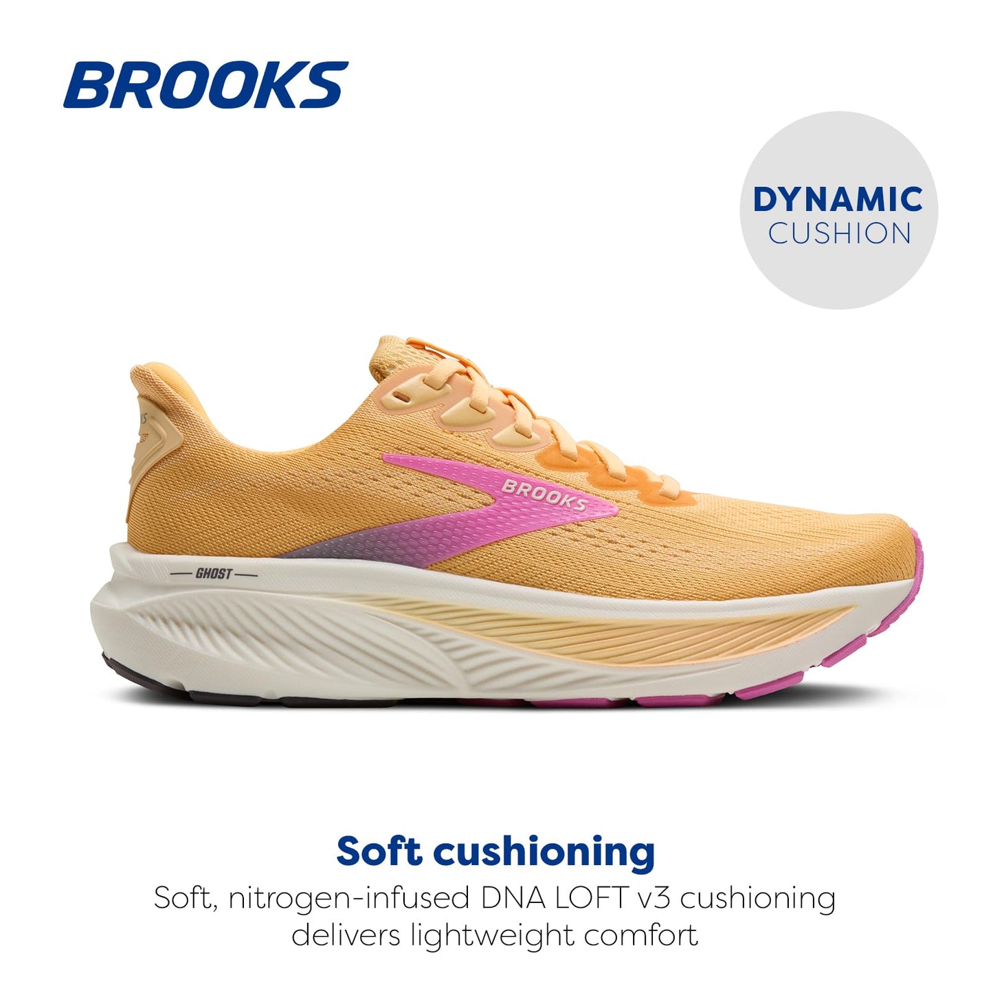 Brooks Women’s Ghost 17 Neutral Running Shoe - Apricot/Grey/Pink - 5 Medium