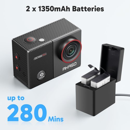 AKASO EK7000 Pro 4K30fps Action Camera with 256GB MicroSDXC U3 Card Accessories Kit Bundle, 20MP Ultra HD 131ft Waterproof Underwater Camera EIS WiFi Remote Control 5X Zoom Sport Cameras