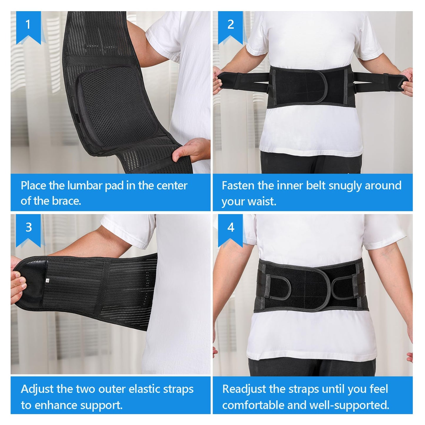 Solmyr Back Brace for Lower Back Pain – Adjustable Lumbar Support Belt with Removable Pad, 5 Reinforced Stays, Breathable Support for Sciatica, Herniated Disc, Scoliosis – Men & Women - L/XL
