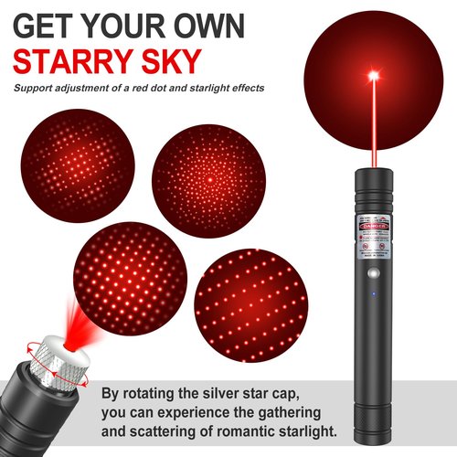 LETEAPII Red Light Flashlight, Long Distance USB Rechargeable Tactical Beam with Star Cap Adjustable Effect for Outdoor Journeys, Presentations, TV/LED/LCD Screens, and Stargazing