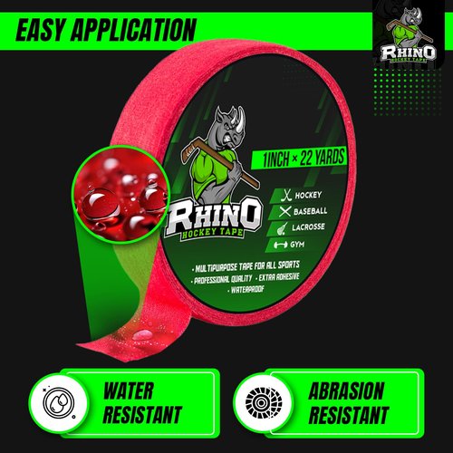 Rhino Grip Tape Premium Black Hockey Tape – Field Hockey and Lacrosse Grip Tape - Heavy-Duty Cloth Tape Easy Tear by Hand, Strong Grip – Also Great as Gaffer-Style Utility Tape (Black)