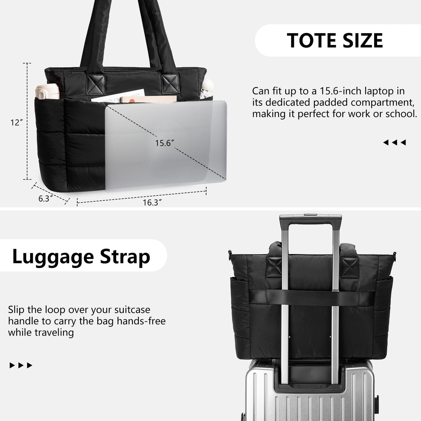 Puffer Tote Bag for Women Quilted Nurse Bag Lightweight Work Bag for Teacher Travel Handbag with Multiple Pockets