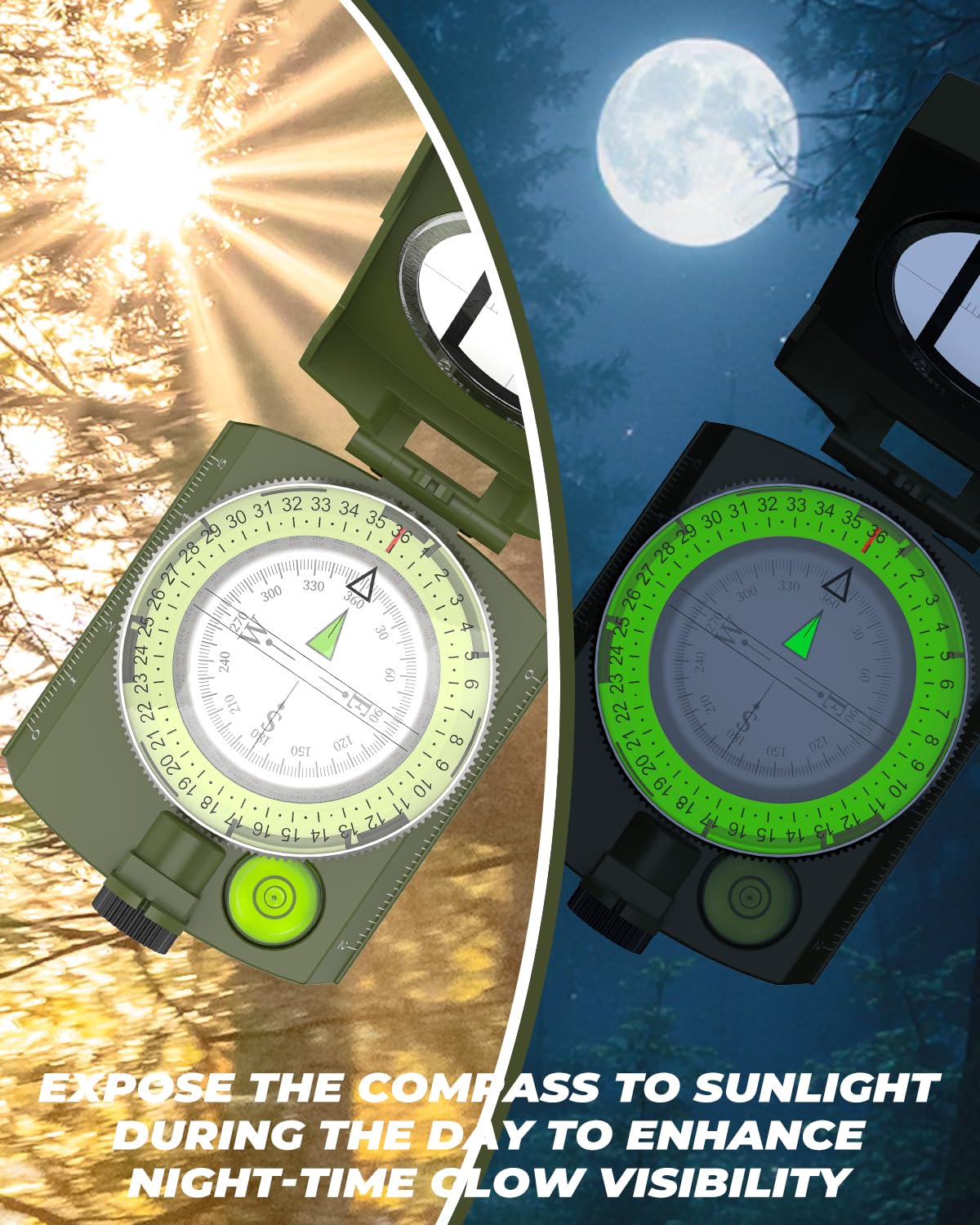 Sportneer Military Lensatic Sighting Compass with Carrying Bag, Waterproof and Shakeproof, Army Green