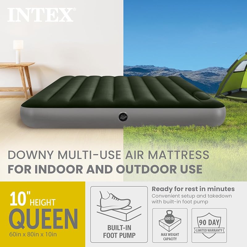 Intex Dura-Beam Downy 10" Queen Air Mattress with Built-In Foot Pump - Variation 1+Queen