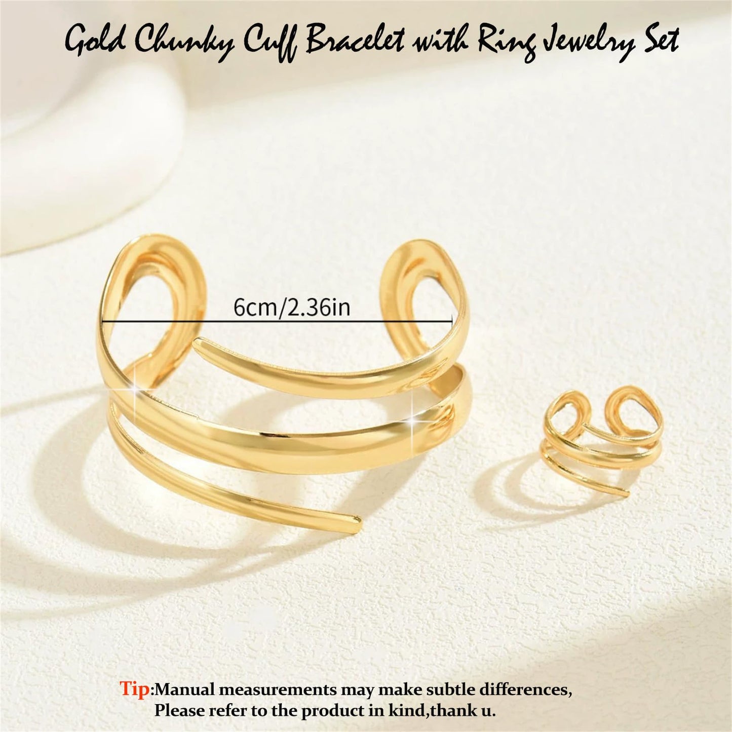 Annpro Chunky Cuff Bracelet with Ring Jewelry Set for Women Minimalist Wide Open Bracelet Simple Punk Snake Wrist Cuff Trendy Statement Jewelry (Style-C)