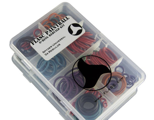 Flasc Paintball 5X O-Ring Rebuild Kit for Spyder Markers – Color Coded – Includes Storage Case
