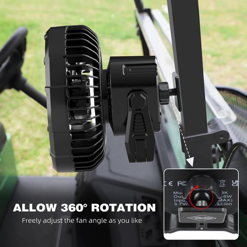 Roykaw 10400 mAh Magnetic Golf Cart Fan Portable Rechargeable Battery Powered, 24+ Hrs, w/LED Lights, Compatible with EZGO/Club Car/Yamaha & ALL Ironic-body, Cordless & Remote Control, 1 PC