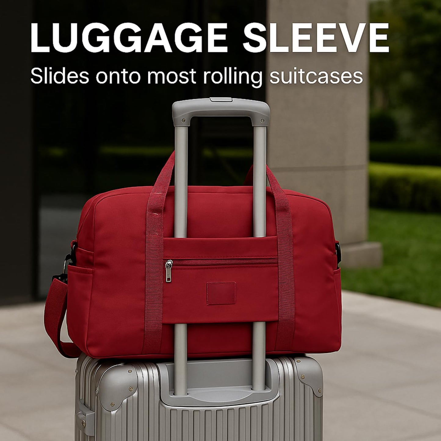 PPDVUUT Folding Duffle Bag for Travel – Large Capacity Waterproof Oxford Cloth Weekender Carry On Tote with Crossbody strap, Lightweight Foldable Gym and Overnight Bag (1, Red, Large)