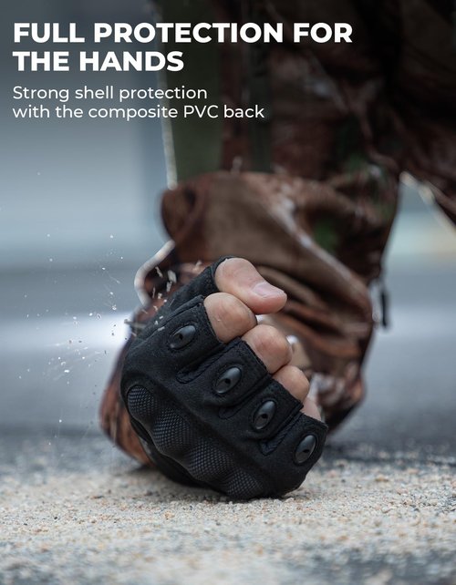 KEMIMOTO Fingerless Tactical Gloves for Men, Motorcycle Gloves for Outdoor Work Sports, Fingerless Cycling Gloves for Hunting Hiking Camping