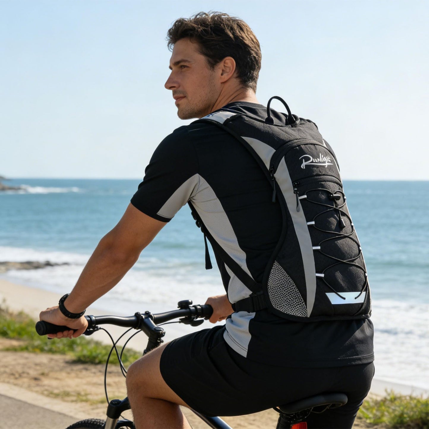 Runlight Running Vest,Lightweight Adjustable Chest Pack with Pistol Holster, Pack with 1.5L Water Bladder, Reflective Running Hydration Vest (W230-Black, One Size)
