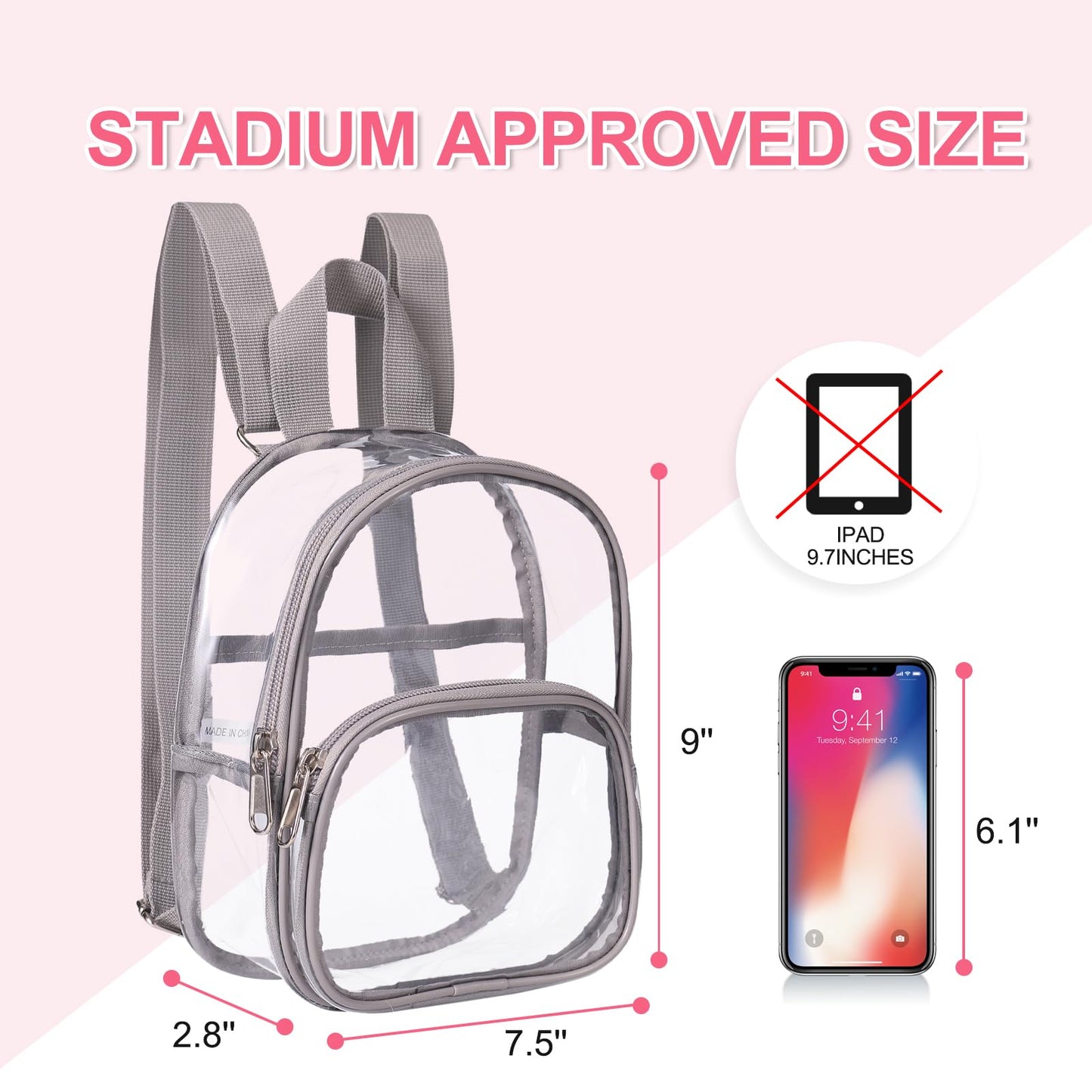 USPECLARE Clear Mini Backpack Stadium Approved for Little Boys & Girls, Transparent Backpack for Concert, Festival, Sport Events