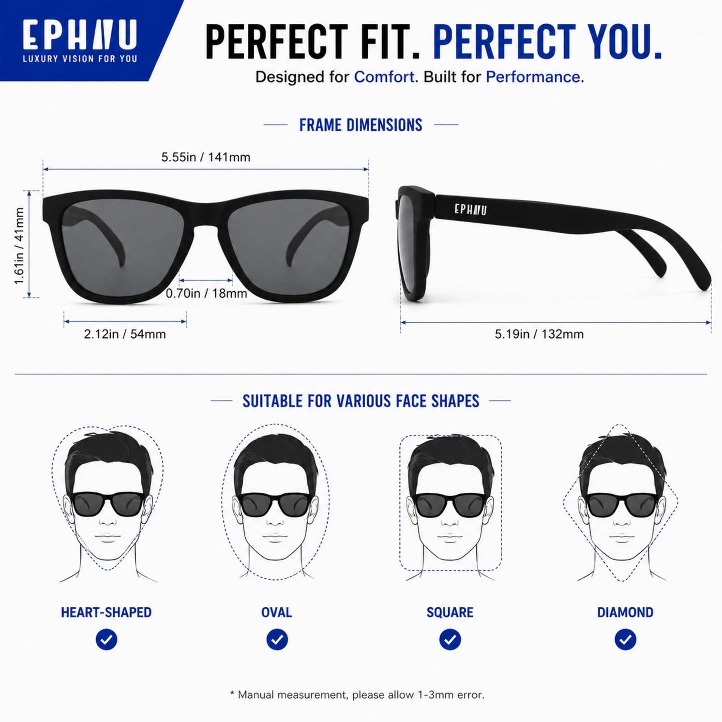 EPHIU Polarized Sports Sunglasses for Men Women Mirror Lens - Lightweight UV400 Running Sunglasses No Bounce No Slip for Hiking Cycling, Black/Grey