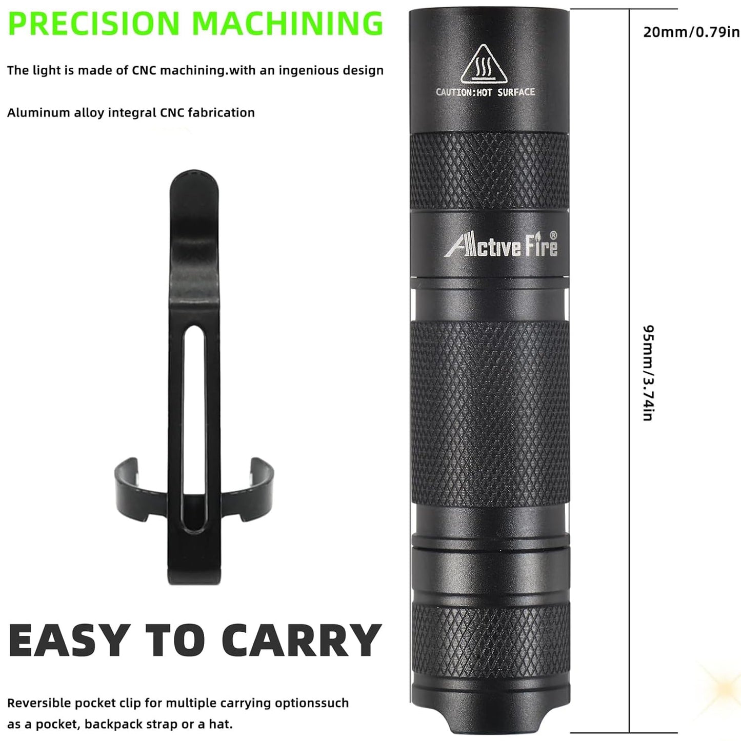 ACTIVEFIRE Mini AA Pen Portable LED Light, Super Bright, Waterproof Keychain Torch, Clip-on Light, Powered by AA or 14500 Batteries