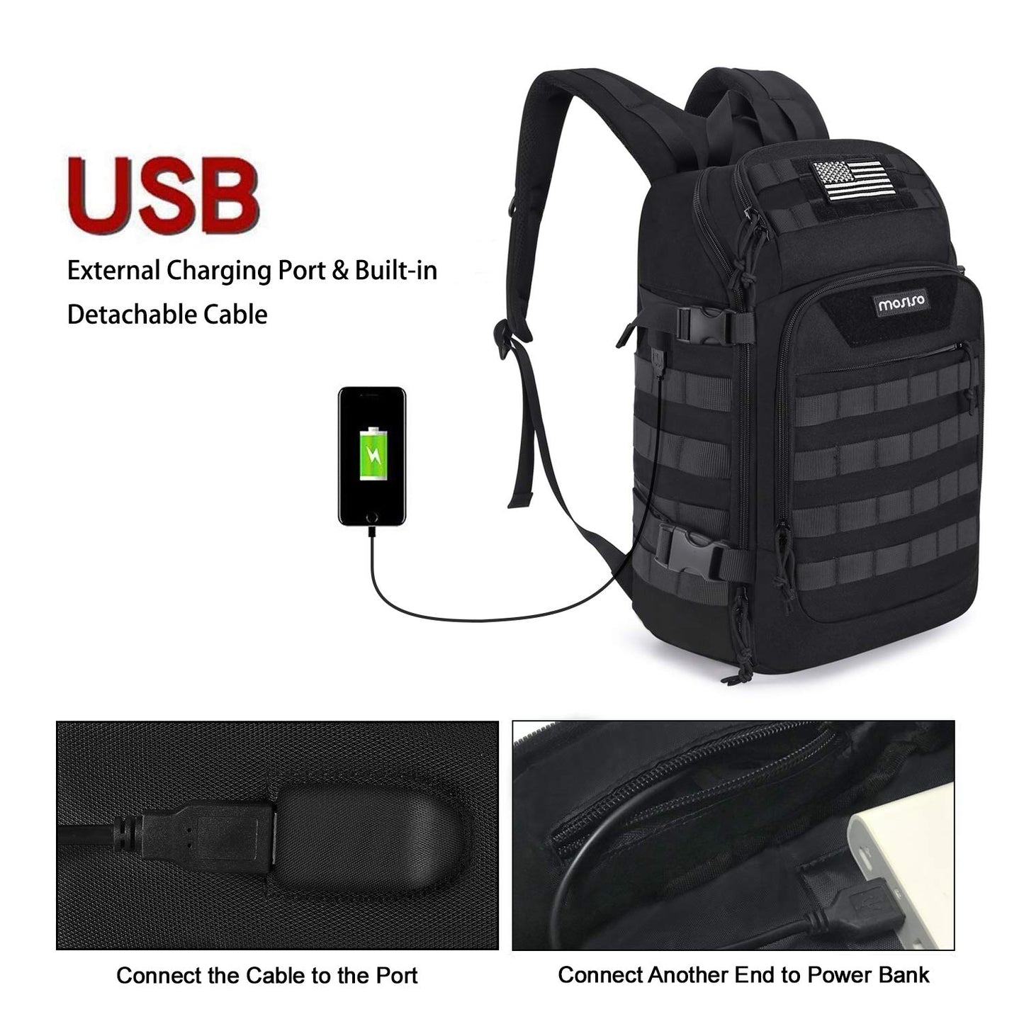 MOSISO 30L Military Tactical Backpack for Men, Army Backpack Military Daypack 3 Day Assault Pack Hiking Rucksack Bug Out Bag, Black