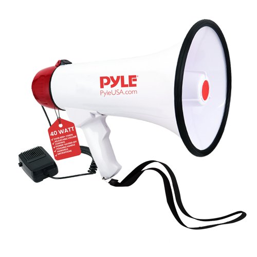 Pyle 40 Watt Professional Megaphone Clear Sound & Ergonomic Grip - Multi-Function with Talk, Siren, Volume Control - Detachable Handheld Mic - Indoor & Outdoor Sports, Emergency Response