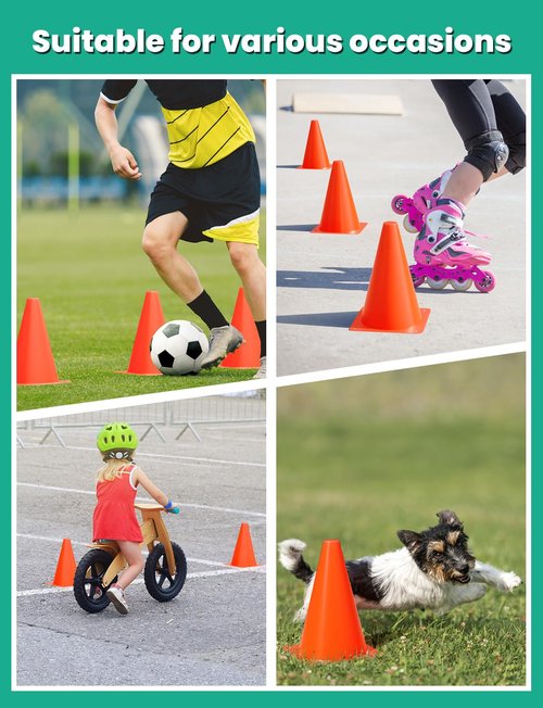 GHB 7 Inch Soccer Cones 12 Pack Disc Soccer Sport Cones Training Field Marker Agility Cones for Basketball, Coaching, Practice Equipment Includes Drills Guide (7" 12Pcs Orange)