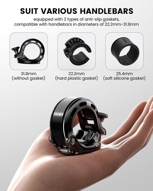 RAVEMEN Q2 Bike Bell Compatible with AirTag, Loud Hidden Bicycle Bell for Adults and Kids, Fit 0.87''/22.2, 1''/25.4, 1.25''/31.8mm Handlebars