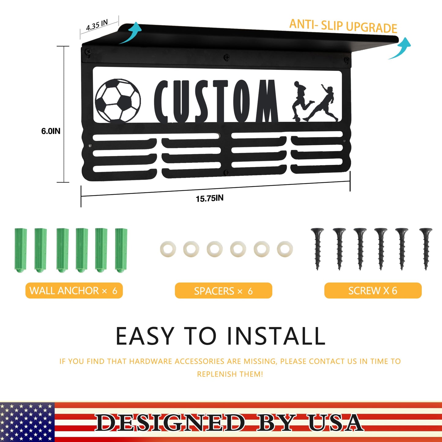 Goutoports Personalized Medal Hanger Display Rack for Awards and Trophies - Custom Metal Holder for Your Multiple Sports Race Medals - Easy to Install Basketball Medal Display Holder Ribbons Hanger
