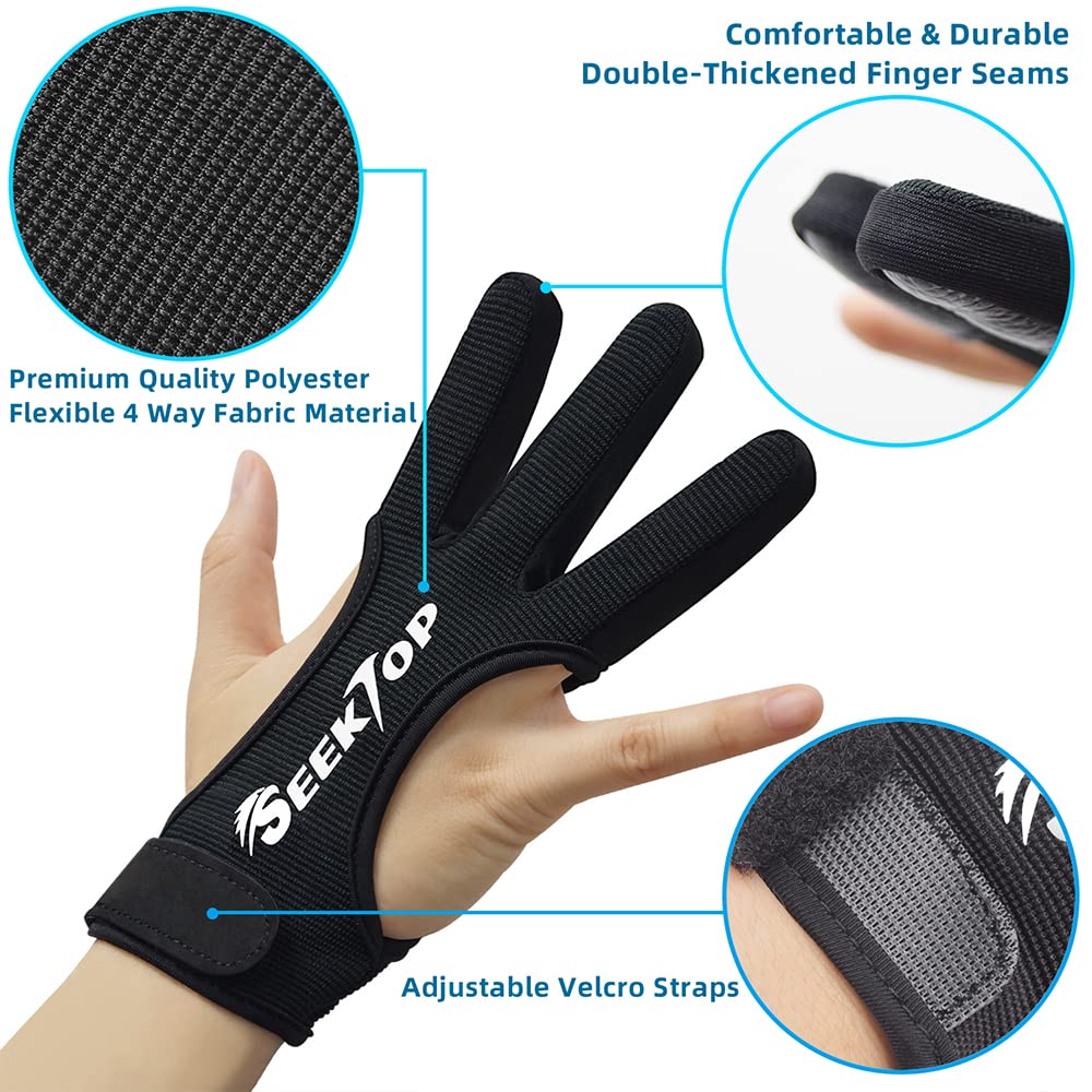 Seektop Archery Gloves Shooting Hunting Leather Three Finger Protector for Youth Adult Beginner (Update Black, M)