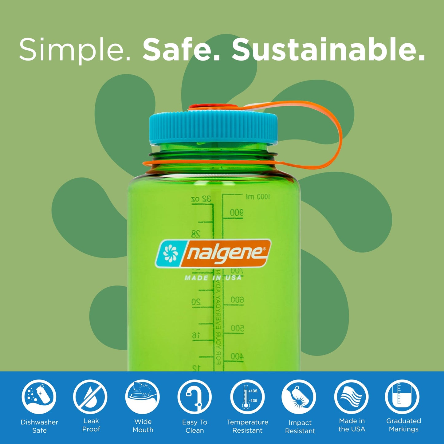 Nalgene Leak Proof Tritan BPA-Free Water Bottle - 32 oz Wide Mouth - Made in the USA for Outdoor Use & Daily Hydration (Pear) (Pack of 6)