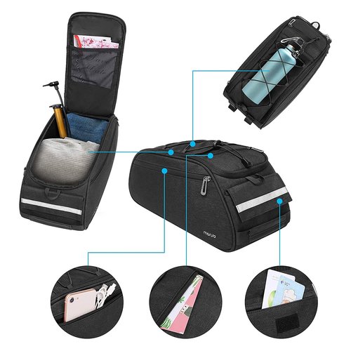 MOSISO Bike Rack Bag, Waterproof Bicycle Trunk Pannier Rear Seat Pouch Cycling Bike Carrier Backseat Storage Luggage Saddle Shoulder Bag, Black