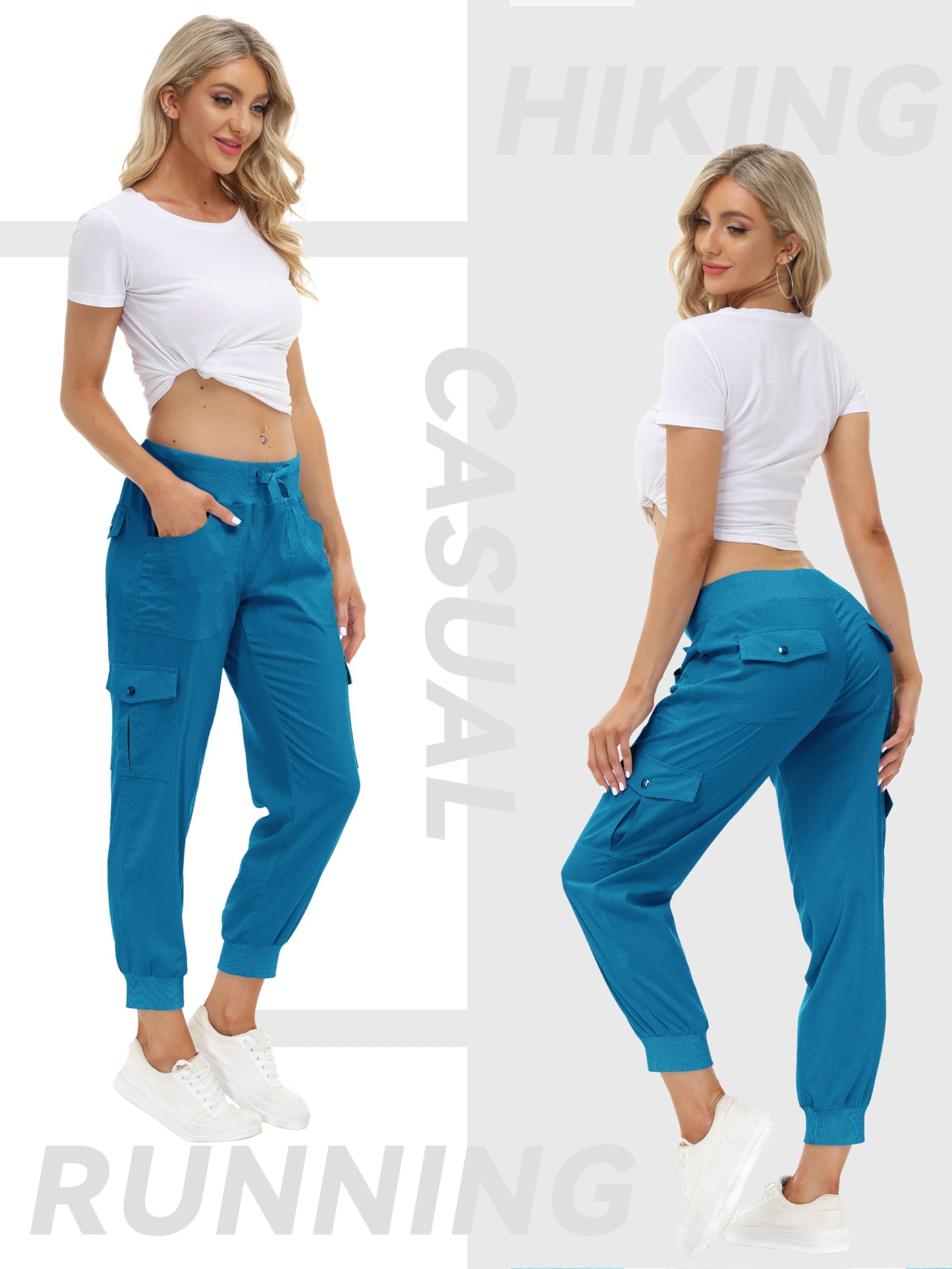 MoFiz Hiking Cargo Pants for Women with Pockets Lightweight Quick Dry Athletic Outdoor Summer Travel Casual Joggers Sweatpants Sapphire Blue L