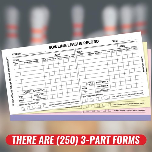 Dunzoom 5 Pack Bowling Team Score Books 9 x 4 Inch Bowling League Record Carbonless 3 Part Recap Sheets or Bowler Score Keeper 750 Pages