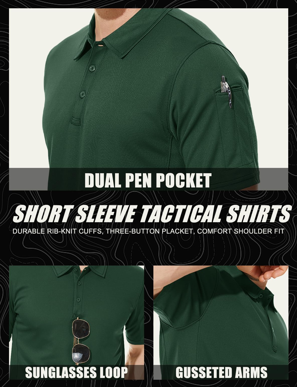 MAGCOMSEN Short Sleeve Polo Shirts for Men Golf Polo Shirts Casual Shirts Quick Dry Performance Shirts Dark Green L