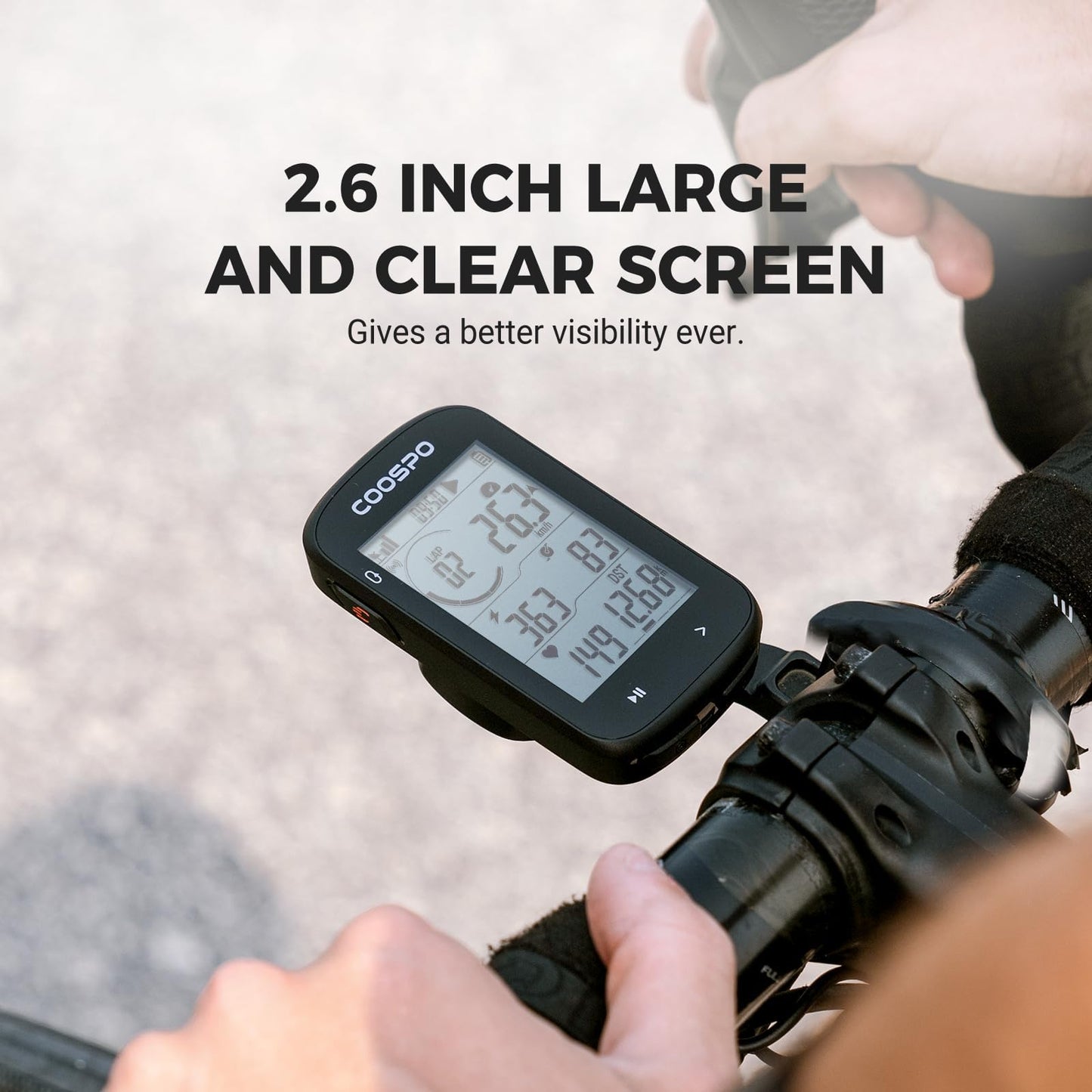 COOSPO CS300 GPS Bike Computer, Wireless Cycling Computer with 2.6 Auto-Backlight LCD Screen, Bluetooth5.0 ANT+ HR/S&C/Power Sensor Compatible, Bicycle GPS Computer for Road/Mountain Bike