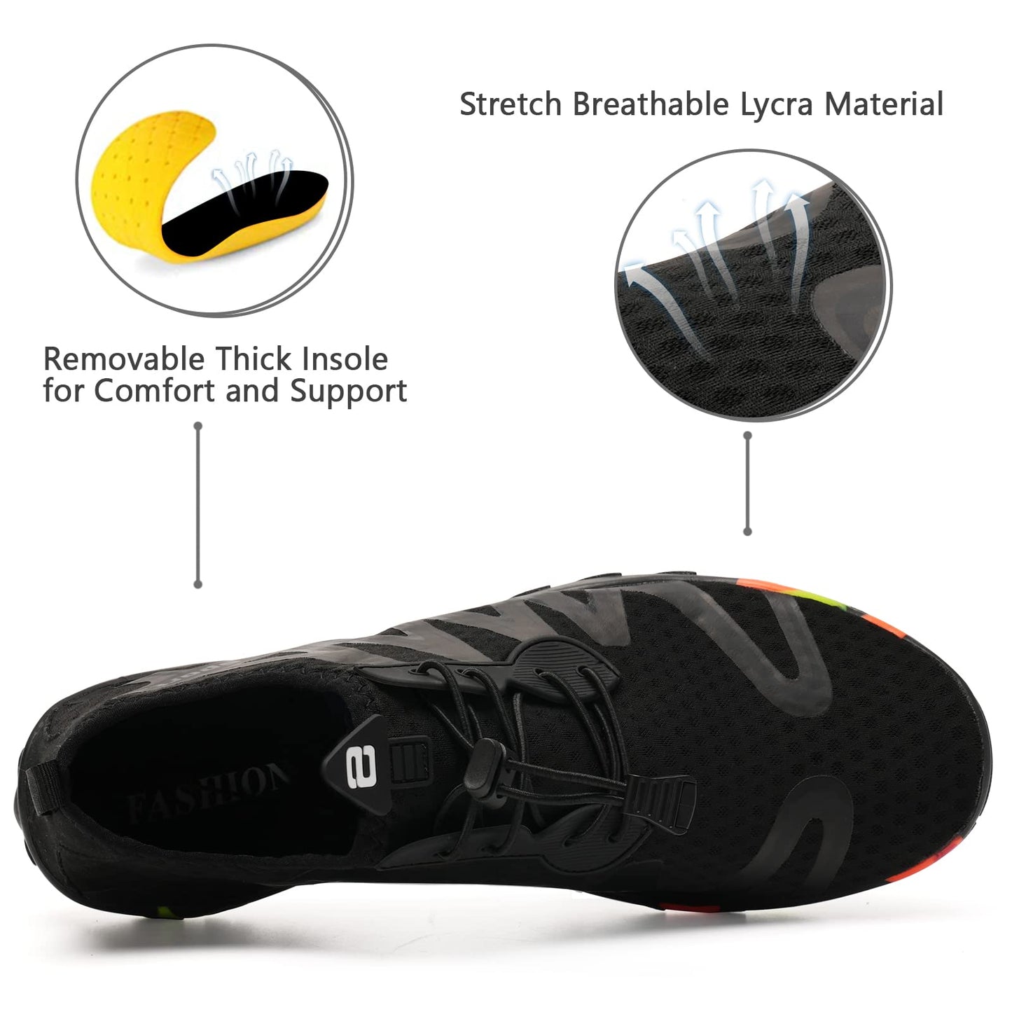 WateLves Water Shoes Mens Womens Barefoot Beach Swim Shoes Quick-Dry Aqua Socks Pool Shoes for Surf Yoga Water Aerobics (All Black, 42)