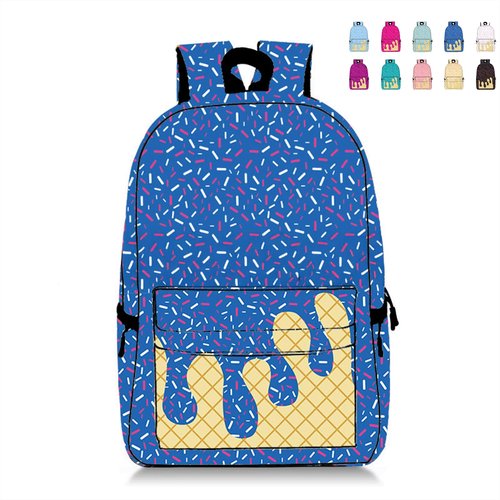 Tarvione Ice Cream Backpack Kawaii Shoulder Bag with Side Pockets Cute Large Capacity Daypack Lightweight for Women Men Daily Use Travel Hiking Camping(Light Blue)