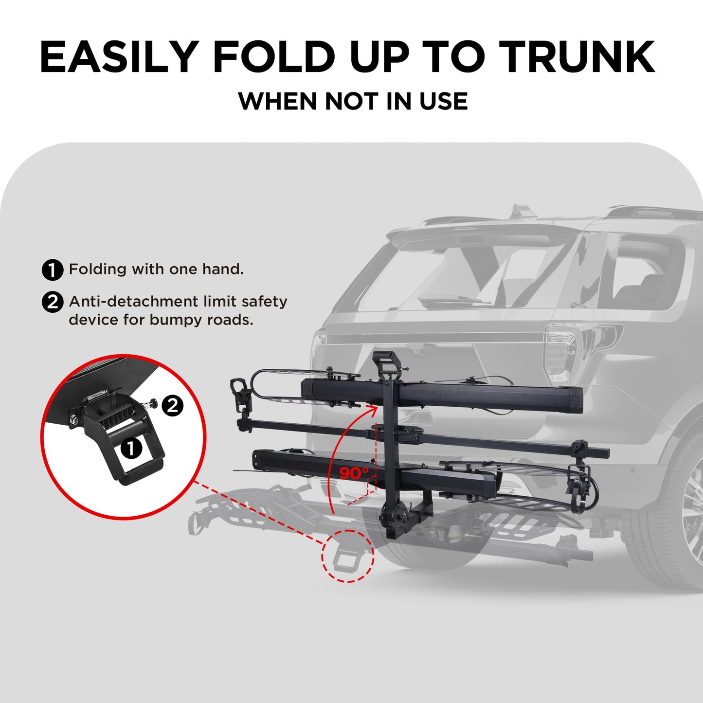 Young Electric Hitch Mount 2 EBike Rack, 200 lbs Capacity Electric Bike Carrier Foldable Platform Mount, Up to 5-inch Fat Tire Bicycle for 2'' Receiver Cars Trucks SUVs Minivans RV, Trailer