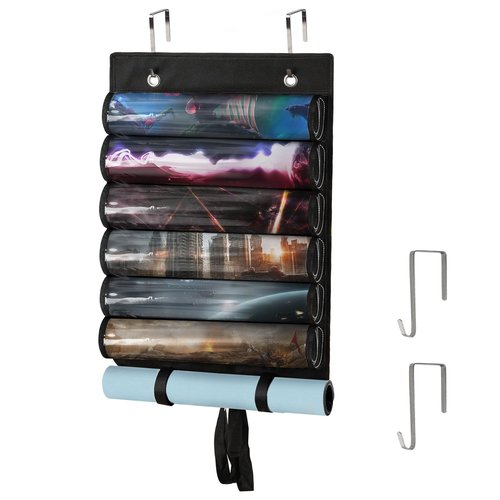 Frjjthchy Playmats Tube Storage Bag for 6+1 Game Mats – Portable Playmats Case with Transparent PVC Slots，Hanging Playmats Holder with 2 Hooks