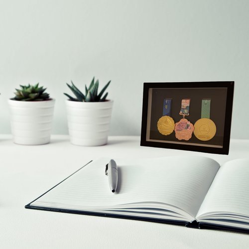 3-in-1 Convertible Medal Display Shadow Box, Medal Display Black A4 Size for Runners, Marathon, Race Winner, Soccer, Football, Gymnastics & All Sports