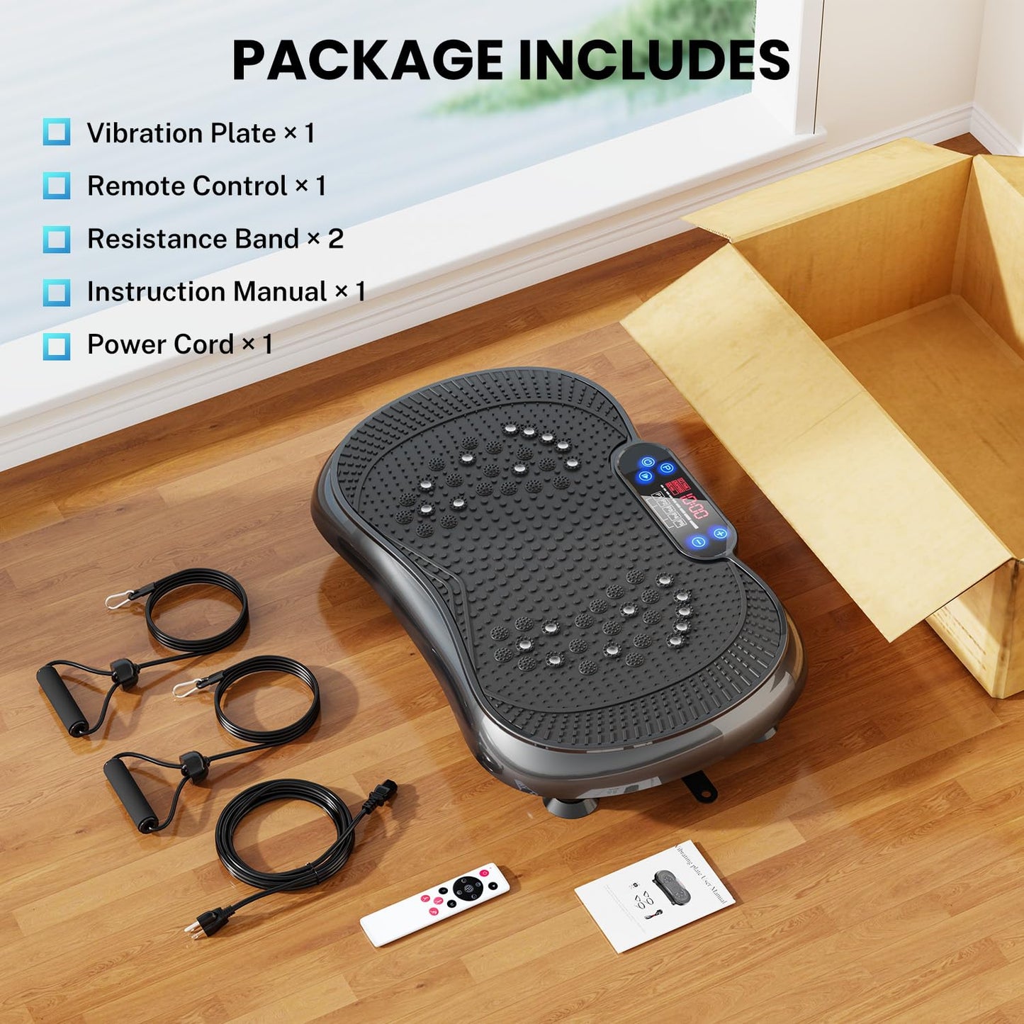 Vibration Plate Exercise Machine, Lymphatic Drainage Machine for Weight Loss, 100-Speed Platform with Remote & Bands, Quiet Full Body Vibrating Plate 500 Lbs Capacity Fitness Platform(Black)