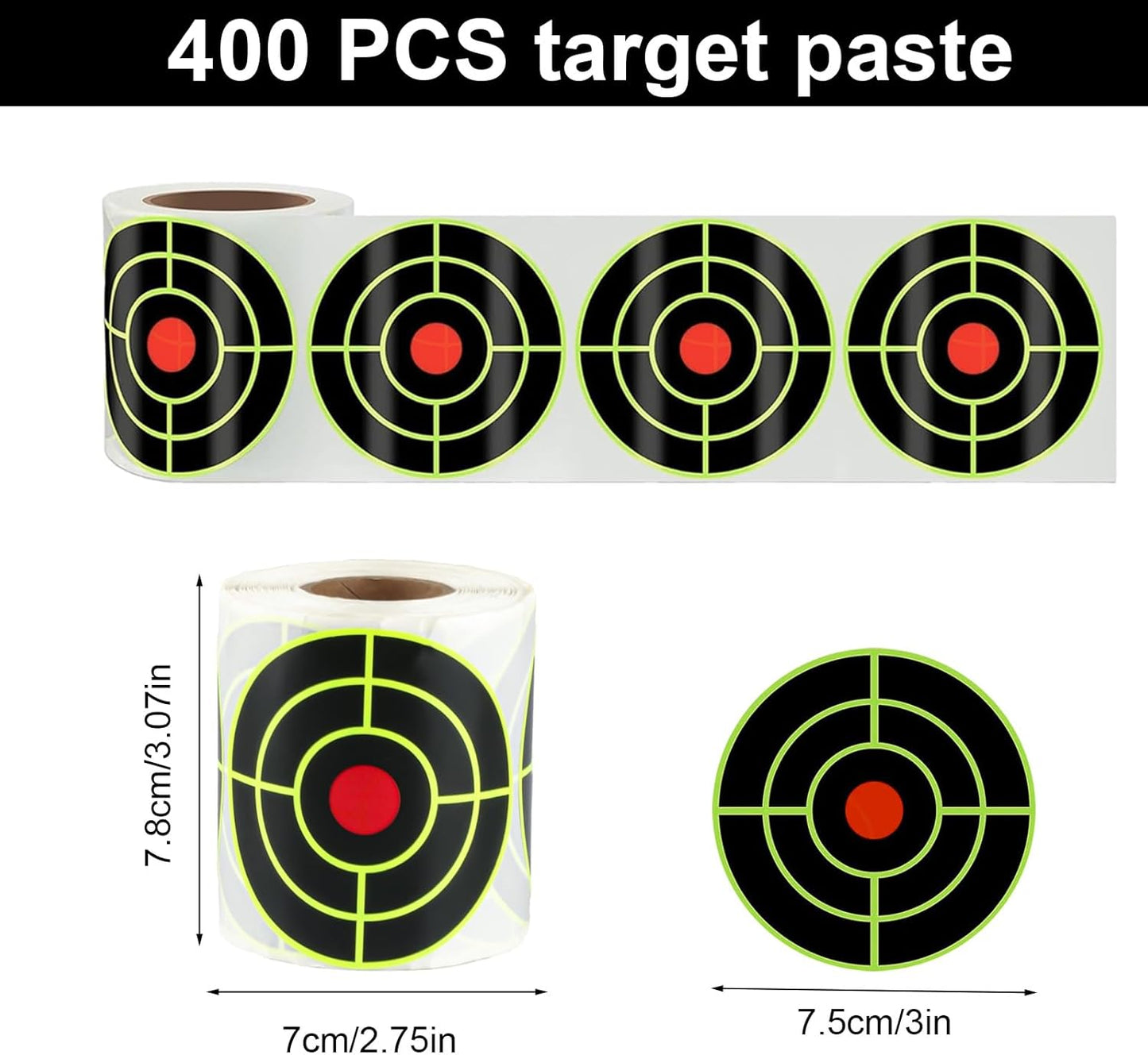 2Pcs 3 Inch Splatter Targets for Shooting Range Targets, 2 Roll/400 Pcs Splatter Target Stickers, Self Adhesive Reactive Paper Target Stickers for Archery Bow Shooting Practice