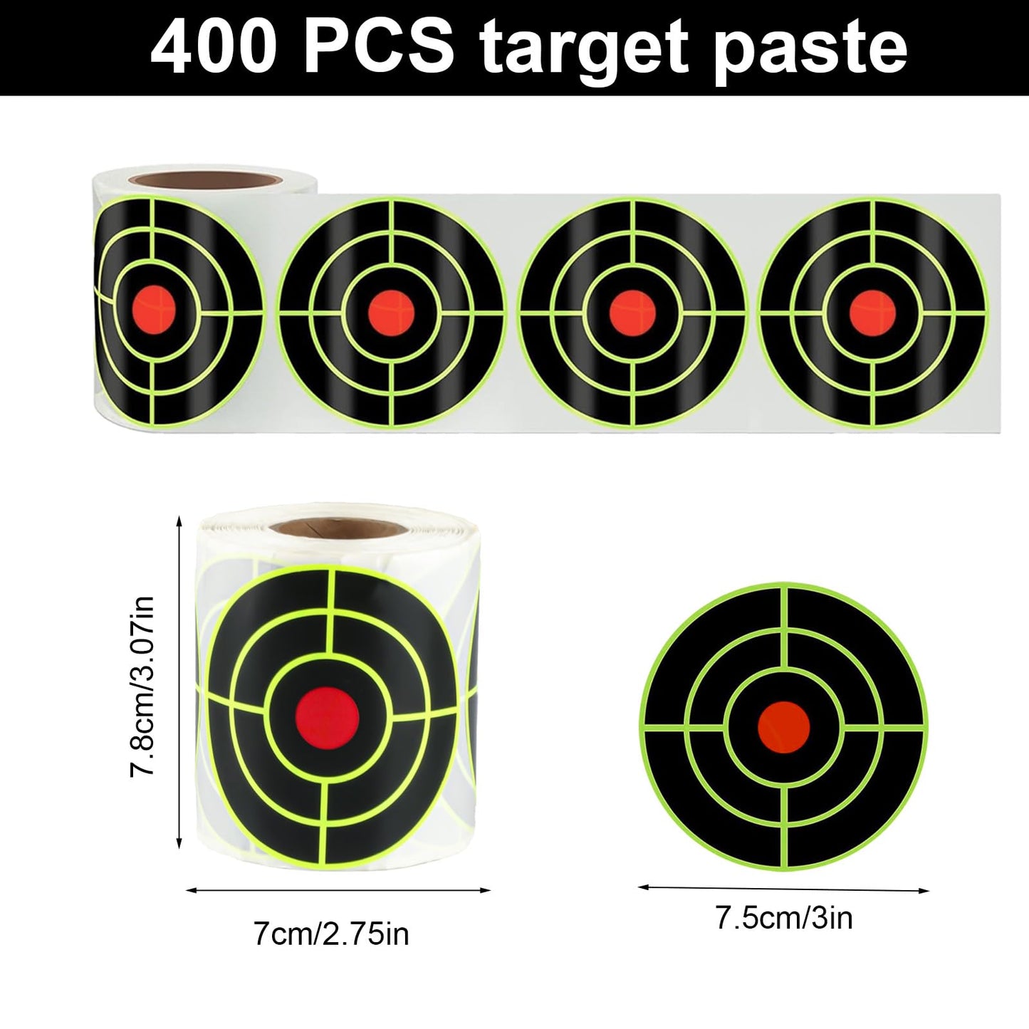 2Pcs 3 Inch Splatter Targets for Shooting Range Targets, 2 Roll/400 Pcs Splatter Target Stickers, Self Adhesive Reactive Paper Target Stickers for Archery Bow Shooting Practice