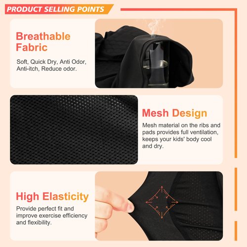 Youth Padded Compression Shirt, Football Padded Shirt, Chest Rib Protector with 6-Pad for Sports Football Baseball Lacrosse Rugby