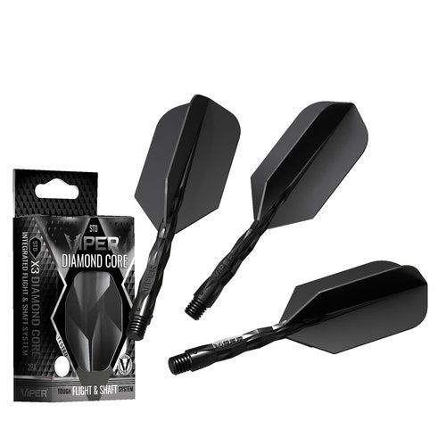 Viper Diamond Core Integrated Dart Flight & Shaft System - Precision Darting Accessory with Tough Polymers for Enhanced Performance, Set of 3, InBetween Shaft, Slim Flight, Black