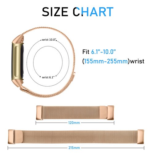 Meliya for Fitbit Charge 6 Bands Women Men, Stainless Steel Metal Mesh Loop Adjustable Magnetic Wristband Replacement Straps Compatible with Fitbit Charge 6 Fitness Tracker (Rose Gold)