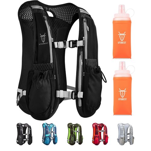 UTOBEST Running Vest, 5L Hydration Vest Lightweight, Running Backpack with 2 x Soft Flask, Adjustable Running Hydration Vest for Trail Running Marathon Race Jogging Cycling Black