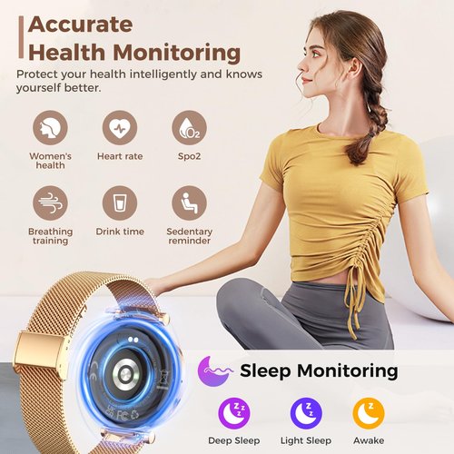 Smart Watch for Women, AMOLED HD Display Fitness Tracker Bluetooth Make/Answer Call, 1.19" Watches with 110+ Sports Modes/Heart Rate/SpO2/Sleep Monitor, Smartwatch IP68 Waterproof for Android iOS