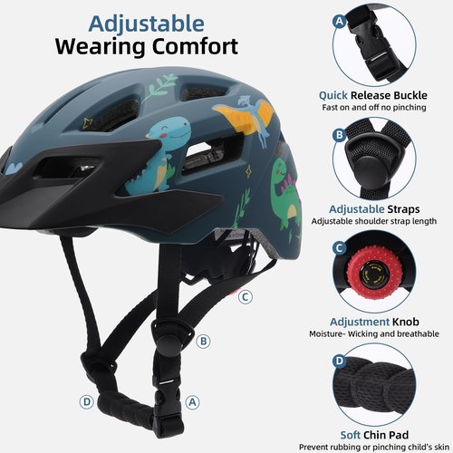 AUMENTAR Kids Bike Helmet Boys and Girls Bicycle Helmet with Cool Visor Helmet for Kids 3-14, Children Bike Helmets Youth Bike Helmet Adjustable & Lightweight 48-52cm Blue