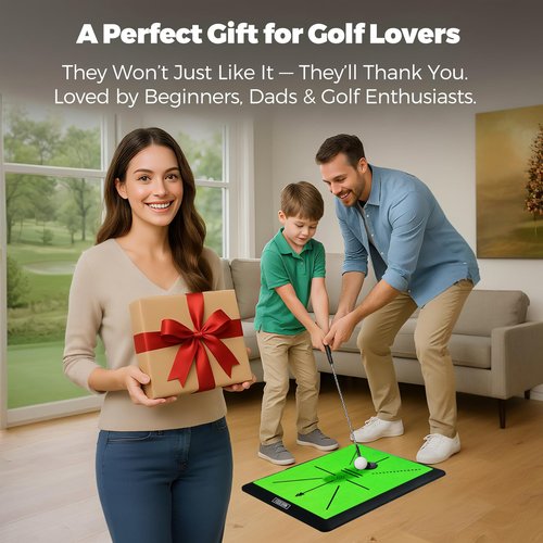 Golf Hitting Mat – Practice Mat with Swing Path Feedback & Impact Detection – Indoor/Outdoor Use – Golf Swing Trainer for Home Training – Great for Dad, Golf Lovers & Beginners