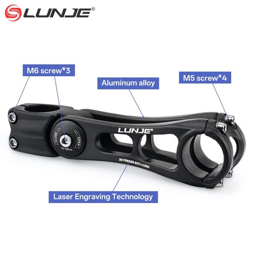 LUNJE Adjustable MTB Stem 31.8mm 80 Degree, 6061-T6 Forged CNC Aluminum, Sandblasted Matte Finish, Gear-Lock Anti-Flip Design, Laser Engraved, Fits Mountain/Road/BMX Bikes (31.8x145)