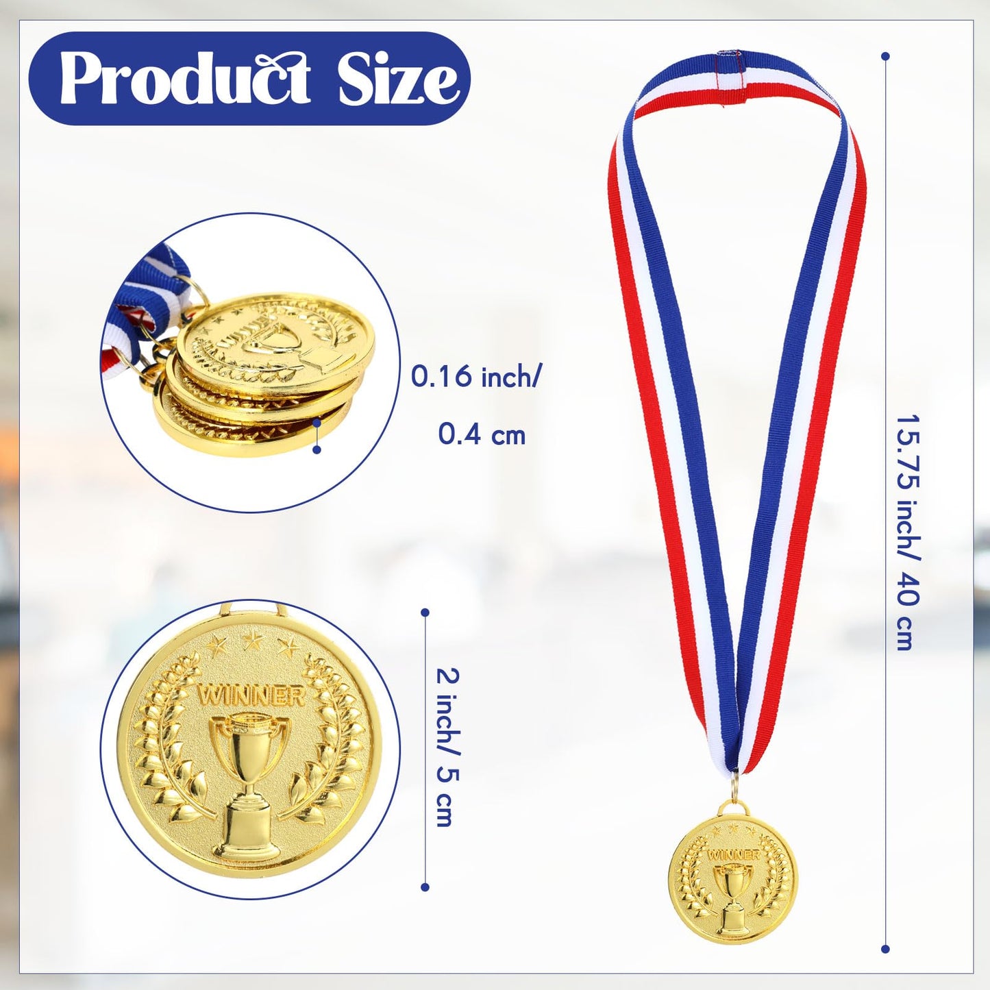 Quelay Gold Award Medals 2 Inch 1st Place Metal Winner Award Medals with Neck Ribbons Prizes for Participation Competitions for Soccer Baseball Basketball Golf(24 Pieces,Trophy Style)
