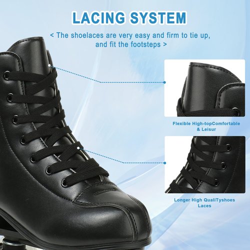 jessie Leather Roller Skates Roller Skates for Women Outdoor and Indoor Adjustable Four-Wheel Premium Roller Skates for Women Men Boys and Girls (Flash Wheel,Women's 8/ Men's 6.5)