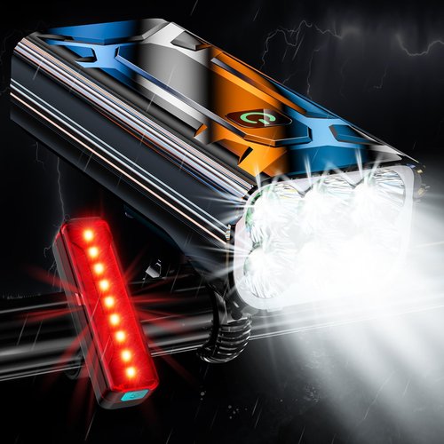 Upgrade Super Bright 6 LED Bike Light for Night Riding,6000 mAh Aluminum Rechargeable Bicycle Light,Runtime 48+hrs,10 Modes Waterproof Safety Bike Headlight Taillight for Outdoor Cycling,2000 LM